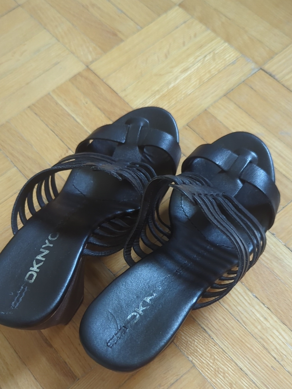 DKNY Black Multi-Strap Slide Mules